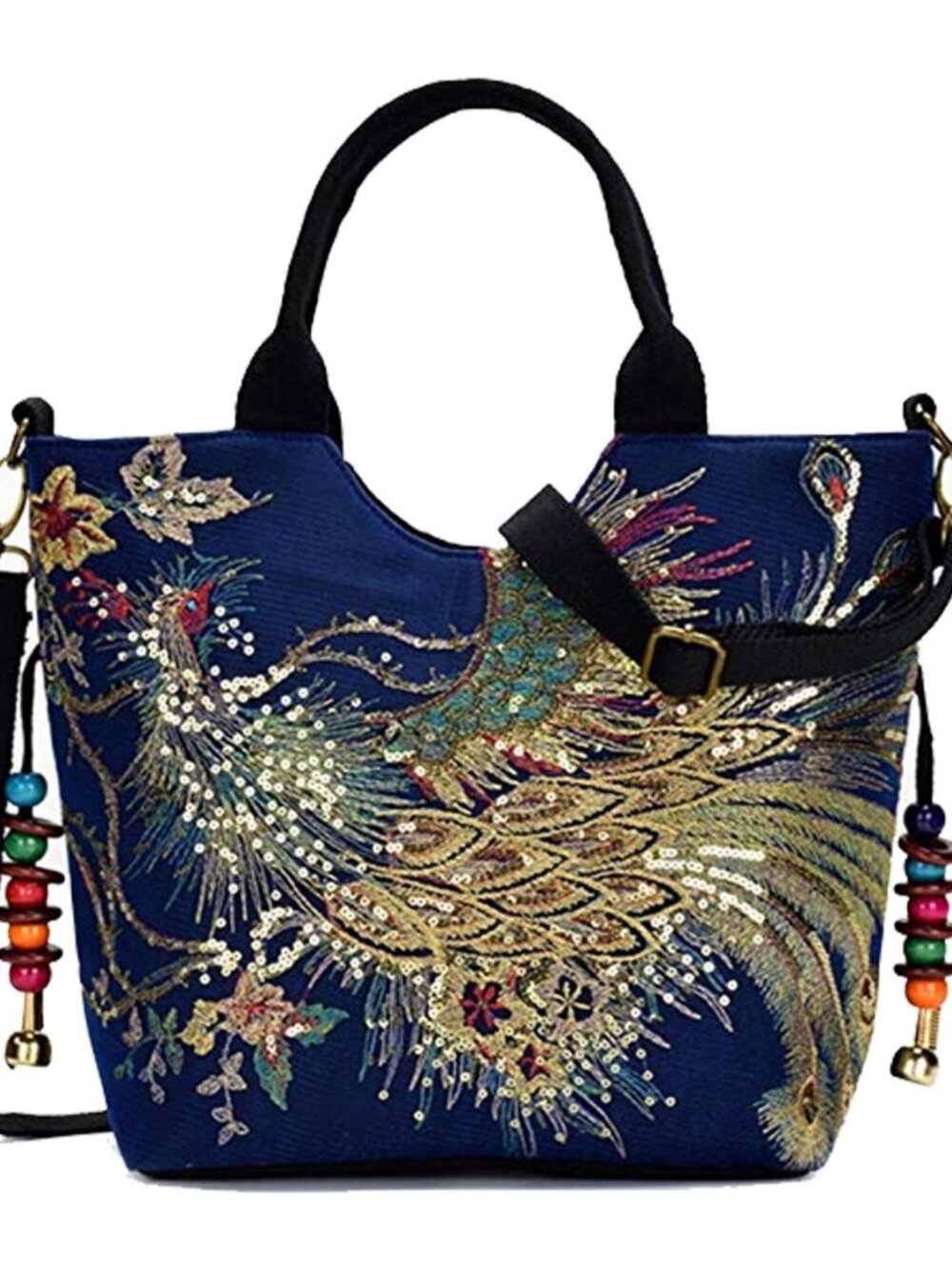 Women Vintage Sequins Peacock Handbag Ethnic Embroidery Purse